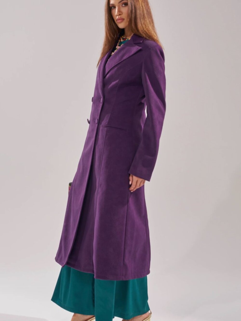 NWT AKIRA Maeve Suede Feel Double Breasted Trench Coat Purple - XL